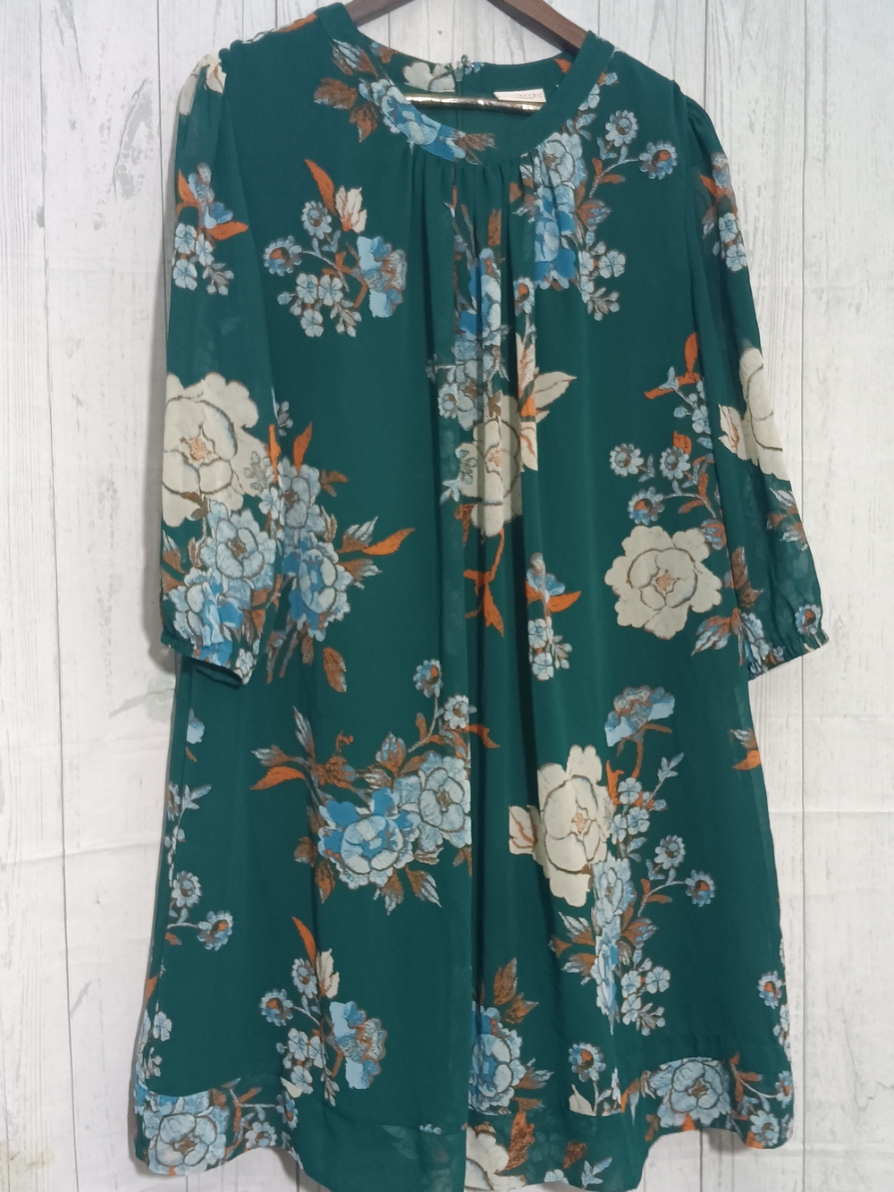 eva mendes for New York & Company Teal Floral Midi Dress